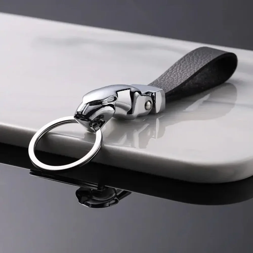 🎁Panther Head Keychain with Vegan Leather Strap – Metal Key Ring Accessory Gift